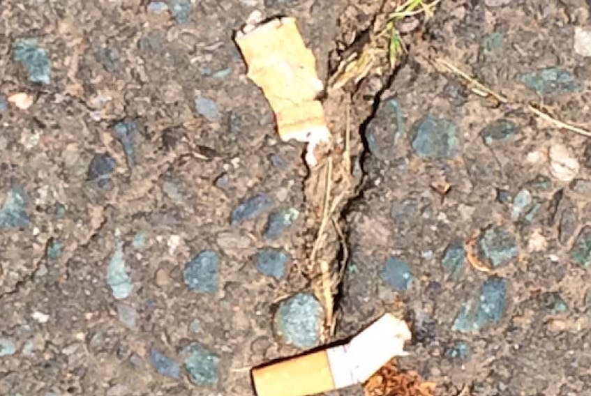 A live cigarette butt can be dangerous on a roadside this time of year.