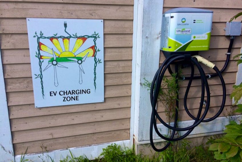 This is the electric vehicle charging station outside Just Us! Coffee Roasters in Hortonville. It could be replaced by a far faster charger.