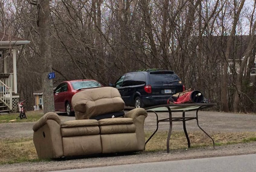 These items are out on the side of the road in North Kentville a couple of weeks ahead of the annual Spring Clean-up in the eastern Valley.