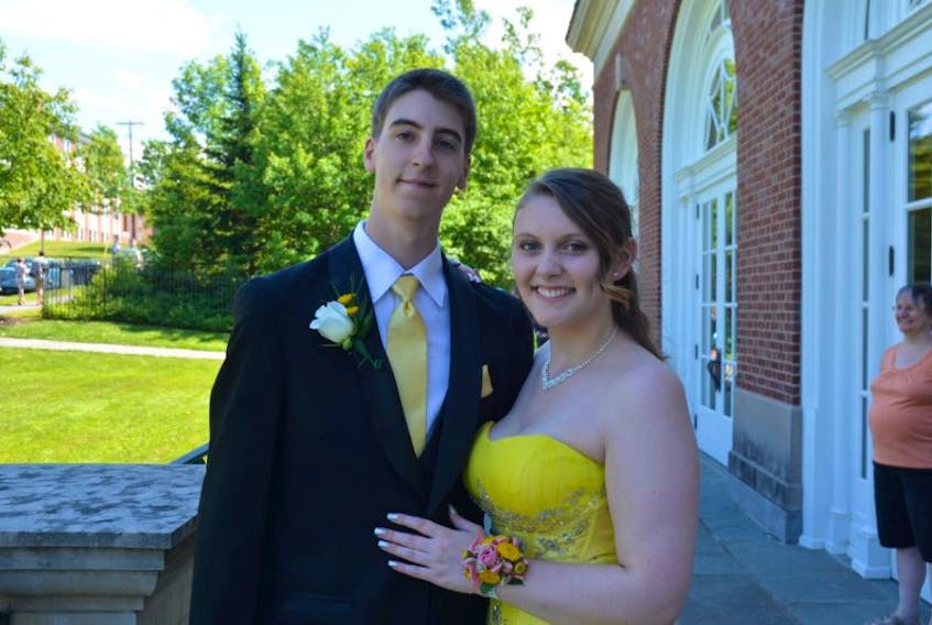 Hunter Miner of Hantsport and Breanna Huntley of Wolfville, dressed for the Horton High prom.
