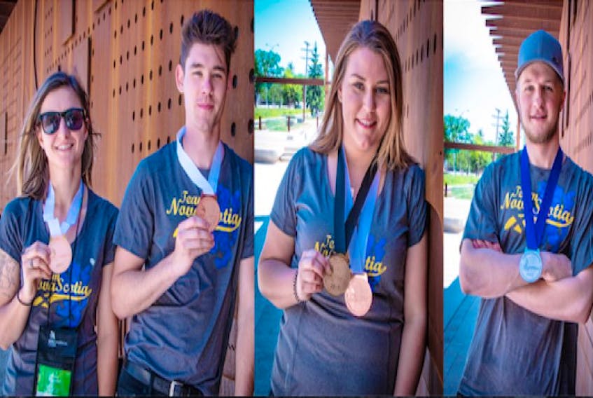 
The four prize winners from the Valley were: Diana Davidson, left, landscape gardening, Calum MacRae, landscape gardening, Ashley Waye, hairstyling and Brandon McCarthy, CNC machining.
