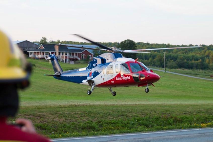 The life flight helicopter takes off for Halifax.