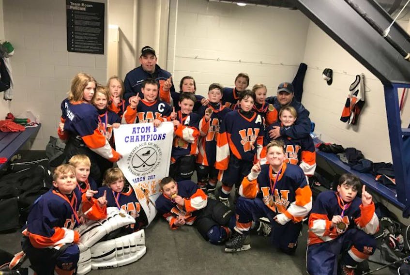 The West Hants Warriors Atom B team celebrate their victory at the Birthplace of Hockey Tournament.
