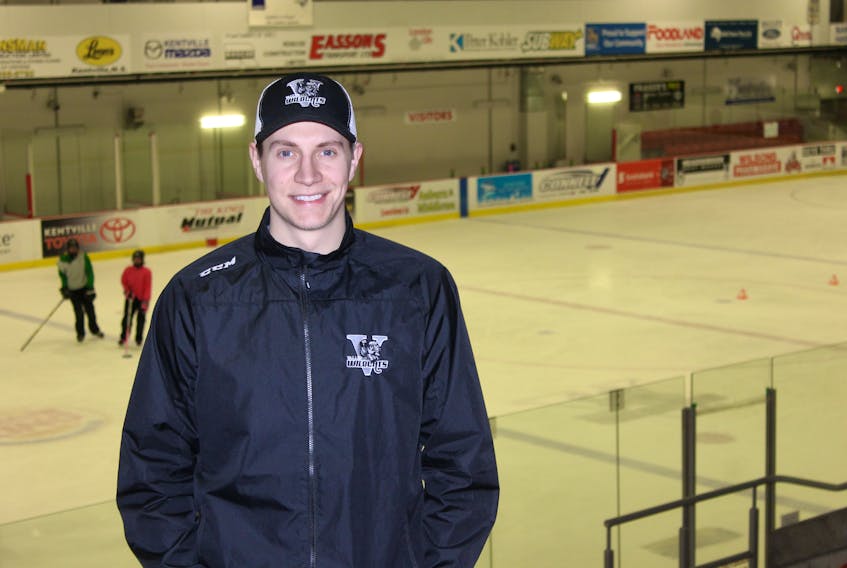 Charles Grant, a former midget Wildcat, is now behind the bench of the junior A Valley Wildcats as a goalie coach.