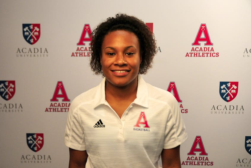 Jalynn Skeir, a former basketball player with Cape Breton University, is spending the season with the Acadia Axewomen in a coach training program.