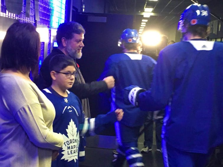 Kade Foster, the 11-year-old Newfoundlander who had no invited guests come to his birthday party, was flown in by the Leafs for Saturday's game, meeting the team and watching the morning skate.