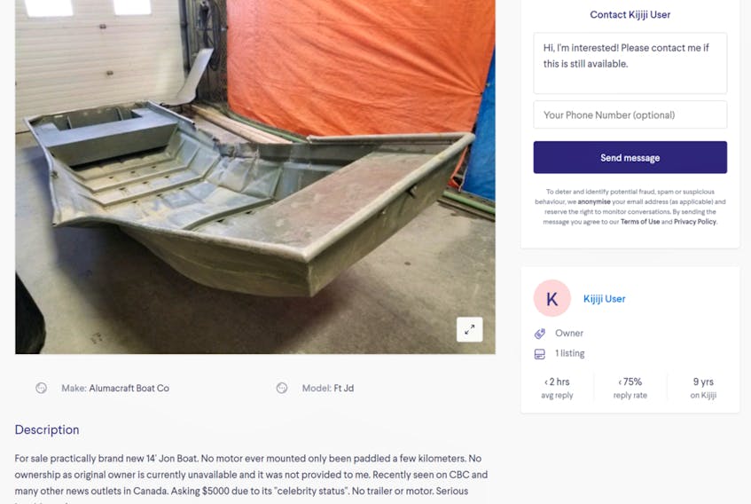  An ad on Kijiji appears to offer the boat allegedly used by the triple murder suspects from B.C. for $5,000.
