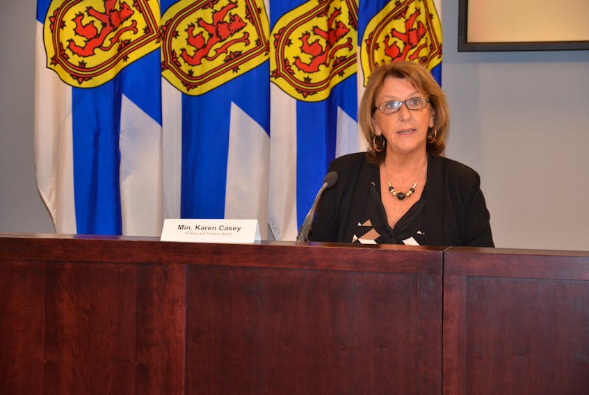 Finance Minister Karen Casey discusses the province's public accounts to close out the 2019-20 fiscal year and what lies ahead in the current fiscal year at One Government Place in Halifax on Tuesday, Aug. 20.