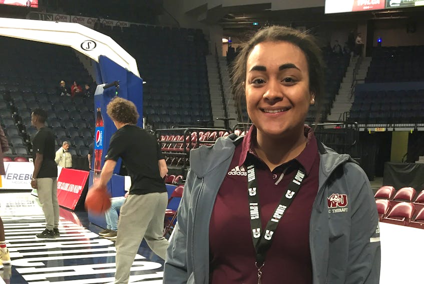 It was a busy weekend for Pomquet native Katie Broussard at the 2019 U Sports Final 8 men’s basketball tournament in Halifax. She spent this season as a student athletic trainer with the Saint Mary’s Huskies. Corey LeBlanc