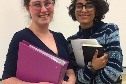 Director Veronique Hotton and playwright Hridya Chaudhary, right, are in great spirits after a rehearsal of Chaudhary’s play, “Girls.” It will debut on Thursday, March 12, the opening night of the 2020 Elizabeth Boardmore One Act Play Festival on the Cape Breton University campus. CONTRIBUTED