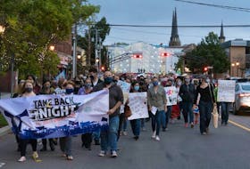 Hundreds of people marched down the streets of Charlottetown Thursday to raise awareness about gender-based violence during this year’s Take Back the Night event. John Morris/Special to The Guardian