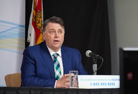 P.E.I. Premier Dennis King is shown at a briefing on April 28, announcing  plans for a phased-in approach to lifting restrictions related to the coronavirus (COVID-19 strain).