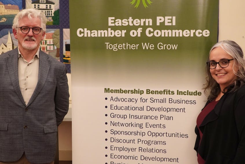Sandy MacDonald, Holland College's president, and Lori MacGregor,  executive director of the Eastern P.E.I. Chamber of Commerce, were both involved with a presentation at Kings Playhouse in Georgetown on Jan. 12.