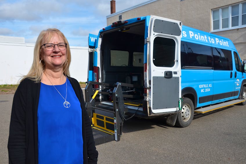 Kings Point to Point Transit Society manager Faye Brown with a 2019 Pro Master van, part of the organization’s fleet of clean, reliable vehicles. KIRK STARRATT