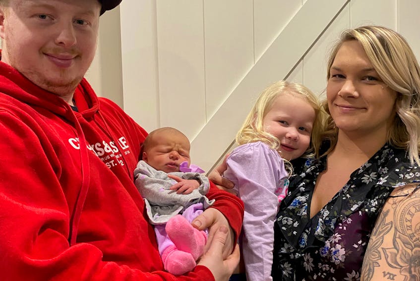 Jordan MacLeod and Danikka MacLean welcomed this year’s New Year’s baby at the Aberdeen Hospital in New Glasgow. They named the baby Kinsley. Also pictured is the couple’s daughter Karrarah, who is 4.