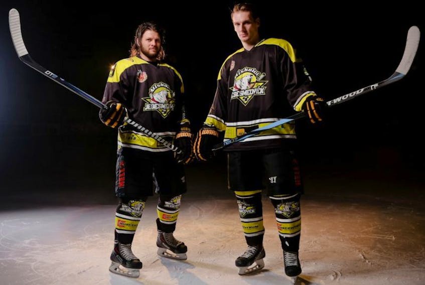 Jordan Knox, left, of Skinner’s Pond and Matt Boyle of Charlottetown are playing their first season with the Miskolci Polar Bears in Hungary.