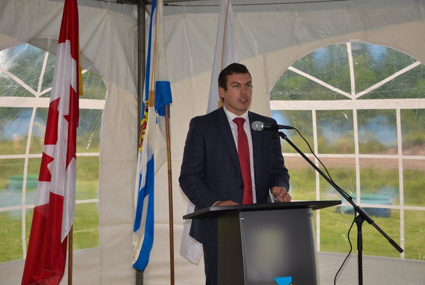 Kody Blois, MP for Kings-Hants, speaks at a waste water infrastructure project announcement in Shubenacadie on Friday, Sept. 18.