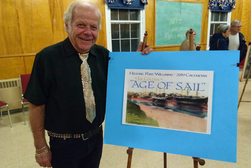 Ken Bezanson at a special launch event for the historic 2019 Port Williams calendar The Golden Age of Sail held recently at the Port Williams United Baptist Church.