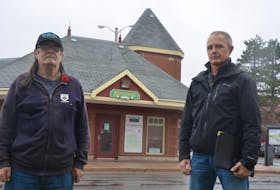 Kentville Historical Society board member and historian Louis Comeau and board chairman Erik Deal outside of the former Kentville train station building, which could soon be repurposed as a heritage centre for the town.
