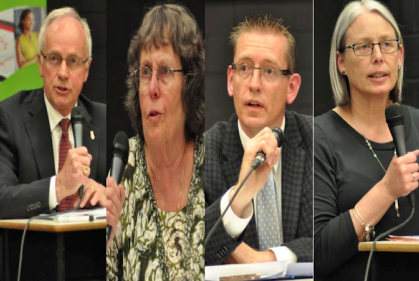 Kings West candidates Leo Glavine (Liberal), Madeline Taylor (Green), Chris Palmer (PC) and Cheryl Burbidge (NDP) participated in a candidates’ forum at West Kings District High School May 18.