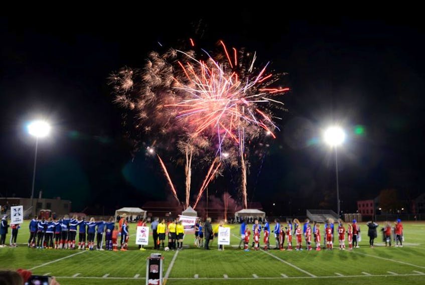 Fireworks explode over Wolfville as Acadia hosted the U Sports Women’s Soccer championship in November.