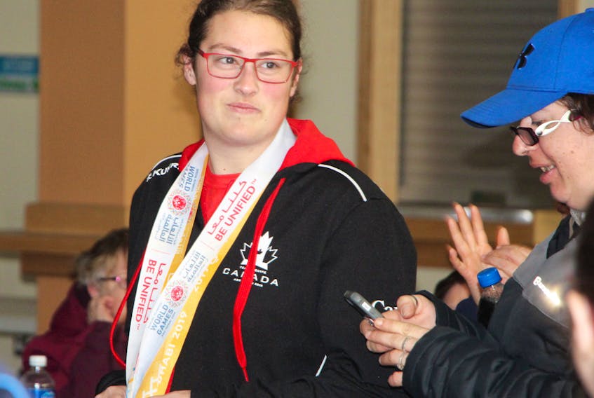 The toast of a March 29 celebration at the East Coast Credit Union Social Enterprise Centre, Special Olympics World Summer Games Canadian athlete Kristina Richard, who earned two medals (gold and bronze) at Games which took place in Abu Dhabi, United Arab Emirates last month.