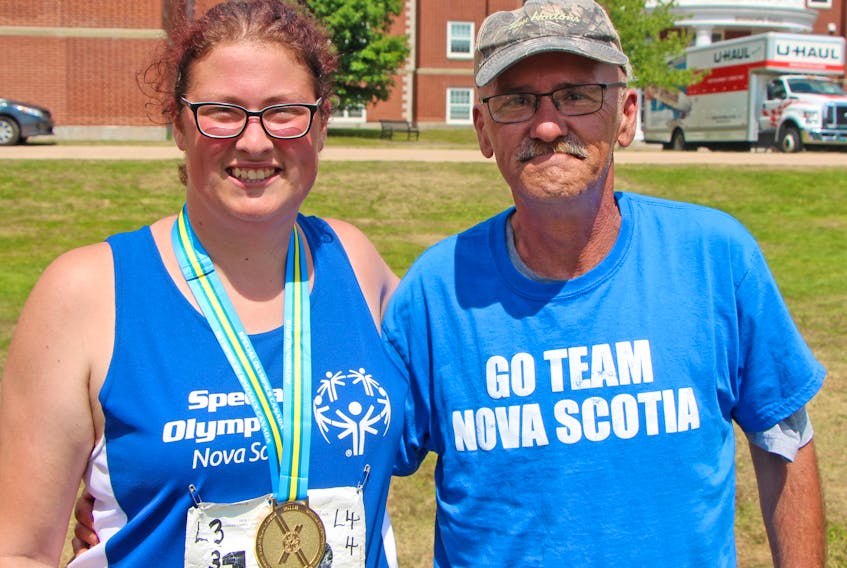 Kristina Richard had plenty of support from friends and family, including her father Curtis, during the 2018 Special Olympics Canada Summer Games in Antigonish. Corey LeBlanc