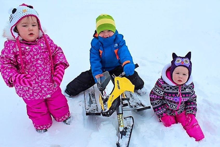 It was a great day to play in the snow for, from left, Makayla Ivany, 2; big brother Logan, 4; and friend Abigail Burden, 1 1/2, in Happy Valley-Goose Bay on Jan. 20. Makayla and Logan are the children of Meagan Ivany and Abigail is the daughter of Natalie Dewhurst.