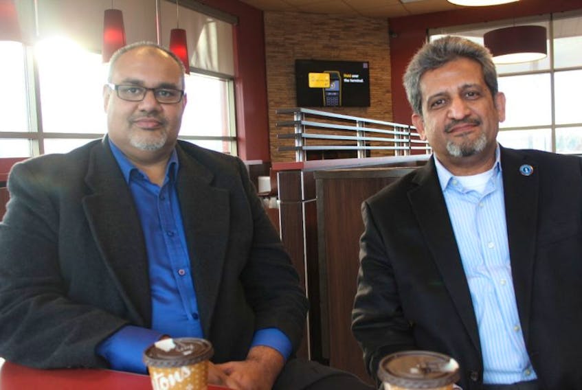 Fazal Malik (left) and Abdul Qureshi, members of the Ahmadiyya Muslim Community — from Charlottetown, PE, and Halifax, respectively — were in Labrador recently to talk about Islam and current world events to high school students, as well as members of the public.