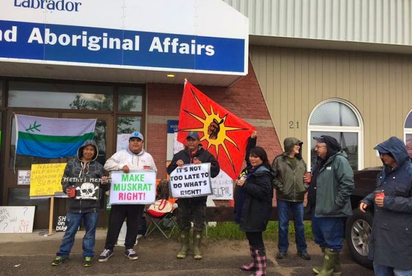 Members of the Labrador Land Protectors protested in front of the Office of Labrador Affairs in Happy Valley-Goose Bay this week. One of the demands they had was the immediate lowering of the water level in the Muskrat Falls reservoir, which the Premier announced would happen on June 21.