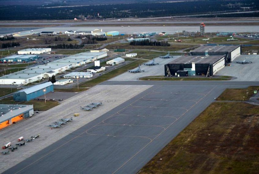 On October 23, 2014, during Exercise Vigilant Shield 15, Royal Canadian Air Force and United States Air Force aircraft sit outside their hangars at 5 Wing Goose Bay.