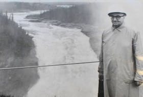 Former Newfoundland premier Joey Smallwood stands near the Churchill River in Labrador before the 1969 Churchill Falls power agreement was signed with Quebec. — SaltWire Network file photo
