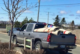 Then-NTV news reporter Heather Gillis snapped and posted on social media this photo of Justin Penton's truck as he drove away, having yelled a sexist slur at her as she was working near the Robin Hood Bay landfill in 2017. Penton was charged with creating a disturbance and acquitted. the Crown appealed his aquittal this week. CONTRIBUTED