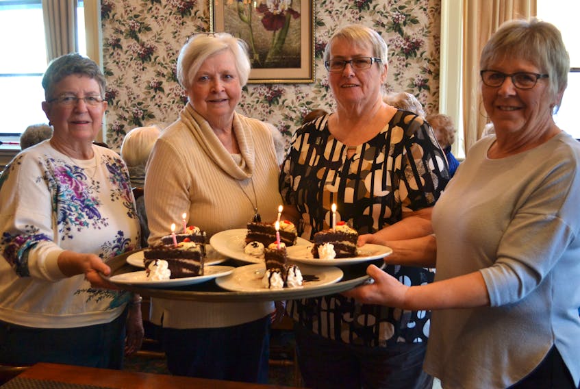Members of the 29ers Club celebrate their birthdays early at the Rodd Charlottetown. They meet every four years. From left are Cheryl Judson of Crapaud, Gail Burt of Stratford, Heather Brown of Stratford and Lynda Weeks of Breadalbane Road. Missing from photo is Sharon MacEwen of Hunter River. Sally Cole/The Guardian

