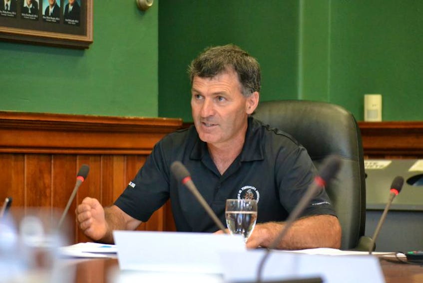 <p>Lee Knox, president of the Prince Country Fishermen’s Association, voices his opposition to a change in carapace size limits during a fisheries committee meeting Tuesday.</p>