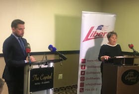 Liberal party executive member John Samms and Liberal party past-president Judy Morrow announce the Liberal leadership campaign will continue, amid the COVID-19 pandemic. DAVID MAHER/THE TELEGRAM