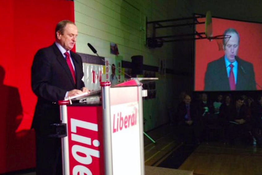 <p>Robert Morrissey speaks at Hernewood intermediate school in West Prince Saturday during the vote for the Egmont riding’s next Liberal candidate. Morrissey is one of four in the running to become the next Liberal candidate.</p>