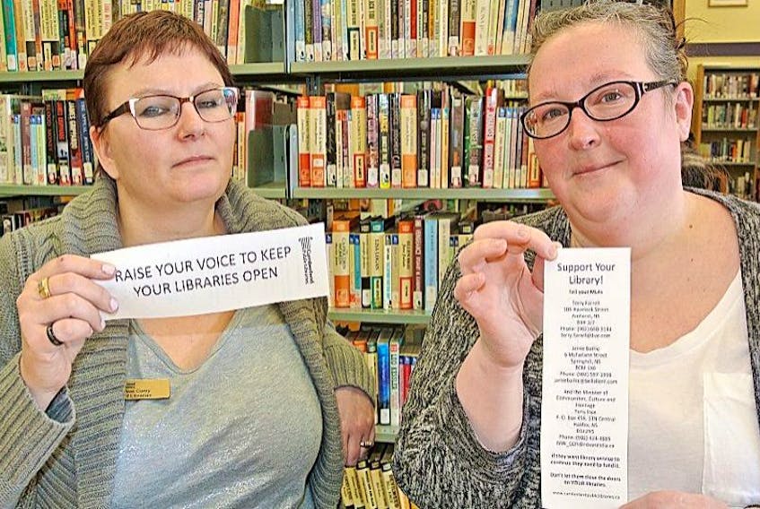 Cumberland Public Libraries chief librarian Denise Corey (left) and assistant Chantal Taylor say the public has to speak up about the future of the county’s seven branches in light of a continued funding freeze by the province.