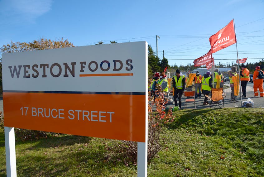 Dominion strikers picketed the Weston Foods bakery on Bruce Street Monday morning.
Keith Gosse/The Telegram