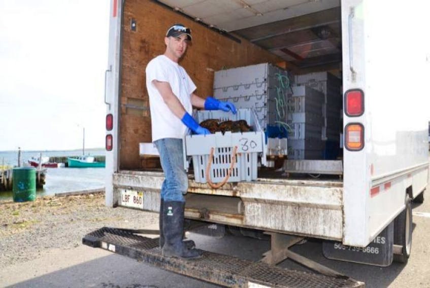 <div class="rsGCaption">
<p class="published">Stephen Brezuk, an employee of Kaiser Marine, unloads lobster crates at the wharf in South Bar, Cape Breton.&nbsp;</p>
</div>