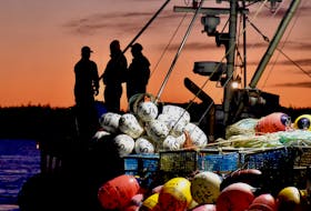 Lobster fishermen are silhouetted by the sunrise as their vessel leaves the Pinkney’s Point wharf in Yarmouth County on dumping day morning in 2019. The start of the LFA 34 season took place at 7 a.m. last year instead of the normal 6 a.m. 