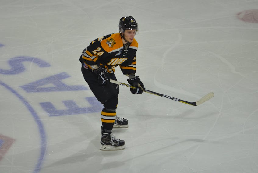 Logan Kelly-Murphy of China Point, P.E.I., assisted on the Campbellton Tigers’ game-winning goal Saturday night. The Tigers edged the Summerside Western Capitals 3-2 to take a 3-1 lead in the best-of-seven MHL (Maritime Junior Hockey League) playoff series. Game 5 is in Summerside on Monday at 8 p.m.