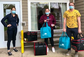 United Way Cape Breton summer students, from left, Bhreagh MacKinnon, Kallie MacKinnon and Nathan Livingston help New Dawn Meals on Wheels deliver meals to local seniors last summer. Due to COVID-19, there was more of a demand for meals as more seniors were isolated during Nova Scotia’s State of Emergency between April and June 2020.
