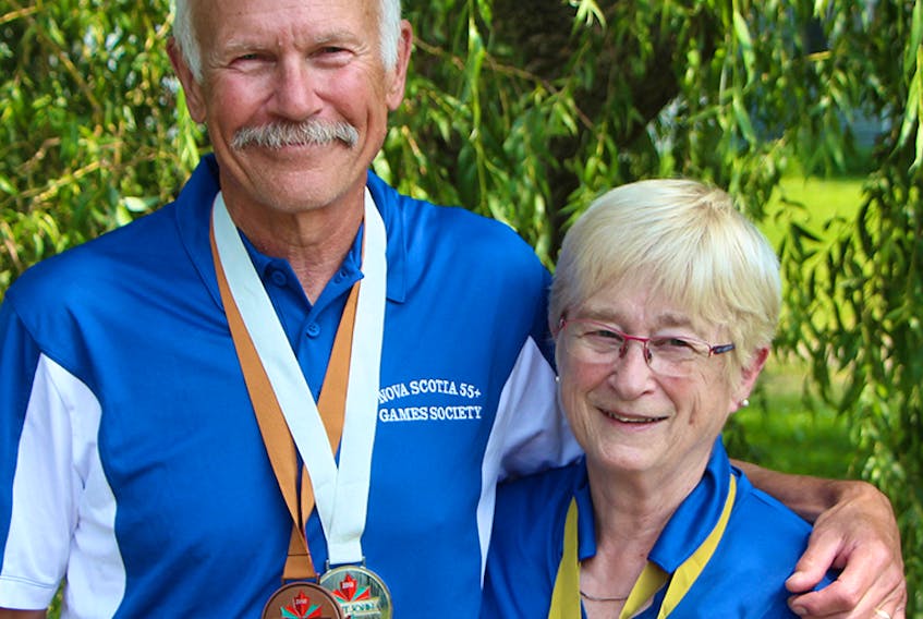 Mac and Mary Lew Murray of Pomquet Point Road in Antigonish County collected several medals as members of Team Nova Scotia during the recent Canada 55+ Games in Saint John. Corey LeBlanc