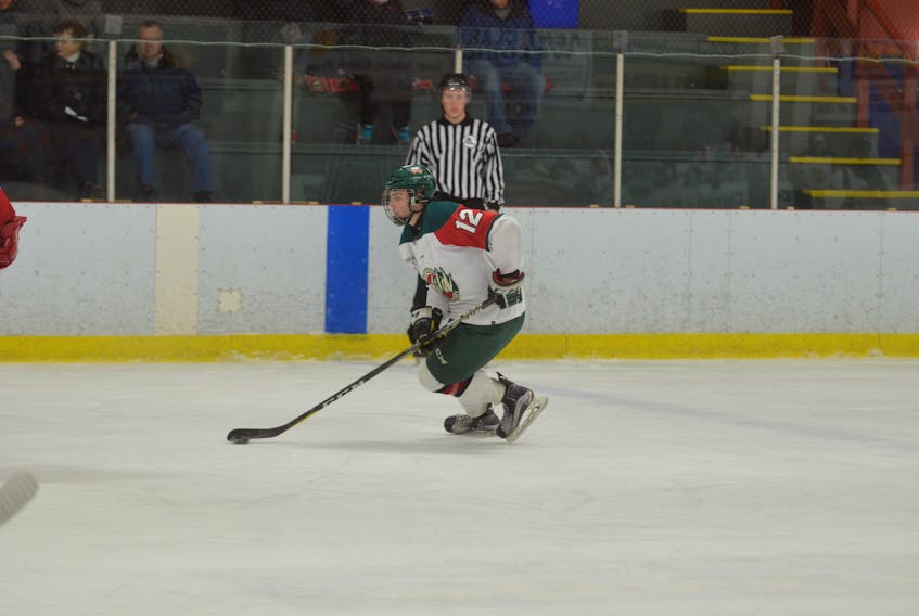 Colby MacArthur scored a hat trick and added an assist to lead the Kensington Wild to an 11-1 road win over the Northern Moose in a New Brunswick/P.E.I. Major Midget Hockey League game in Bathurst, N.B., on Sunday.