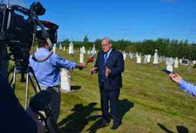 Veterans Affairs Minister Lawrence MacAulay speaks with media following a funding announcement about veterans gravestones in Souris on Wednesday. MacAulay says the decision to prorogue parliament in Ottawa was needed in order to help put the economy on a better footing.