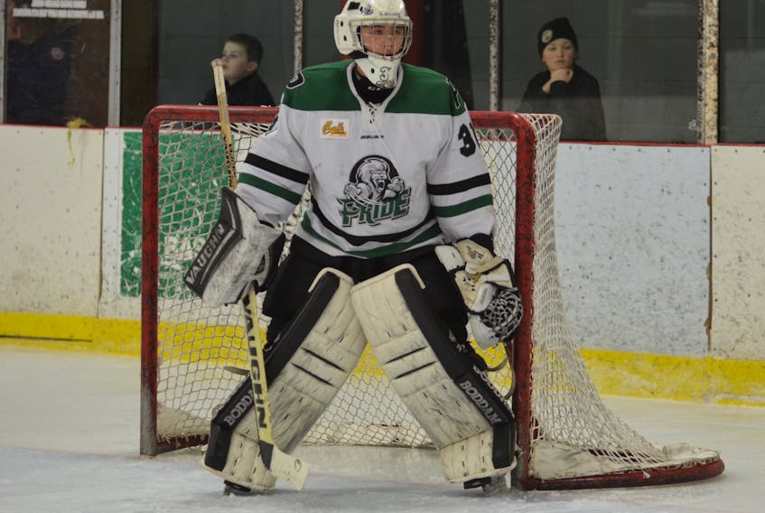 Charlottetown Pride goaltender Erik MacInnis recorded a 39-save shutout in a 1-0 win over the Northern Moose in a New Brunswick/P.E.I. Major Midget Hockey League game at MacLauchlan Arena on Sunday afternoon.