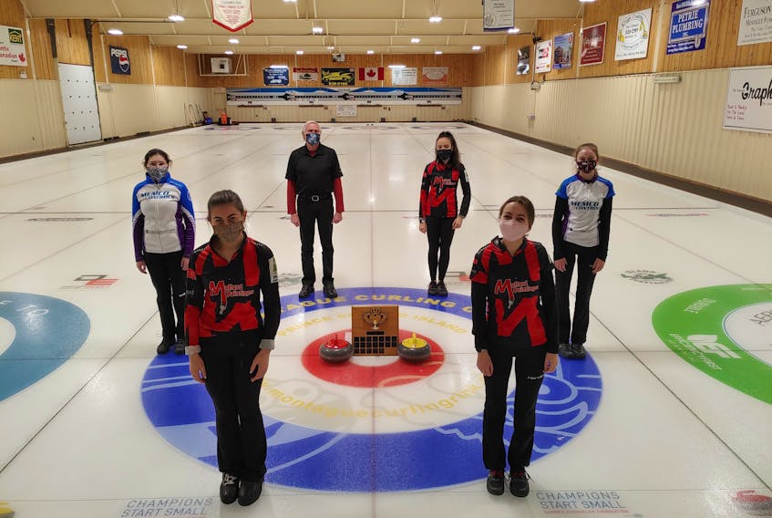 Rachel MacLean’s rink from the Cornwall Curling Club won the 2021 P.E.I. under-18 female curling championship in Montague on Sunday with a 6-0 (won-lost) record in the three-day event. Team members are, front row, from left, Lexie Murray, third, Isabella Tatlock, second, and back row, from left, MacLean; David Murphy, coach; Hayden Ford, alternate, and lead Avery Nicholson.
