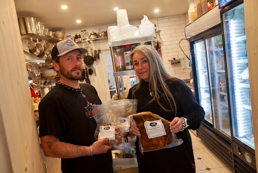 FOR SPURR STORY:
Luke and Mickie Acker with some of their Fireworks products, in the small commercial kitchen in Lunenburg, NS Saturday May 17, 2020.

TIM KROCHAK/ The Chronicle Herald 