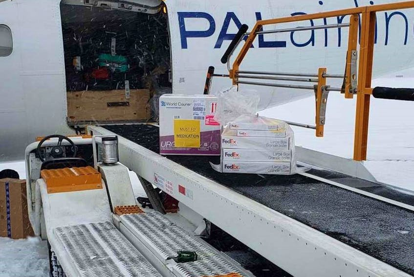 The first shipment of Moderna COVID-19 vaccine for the province arrived in Happy Valley-Goose Bay on New Year's Eve. The doses will be administered by the Nunatsiavut government in remote Indigenous communities along the coast. Photo courtesy of PAL Airlines